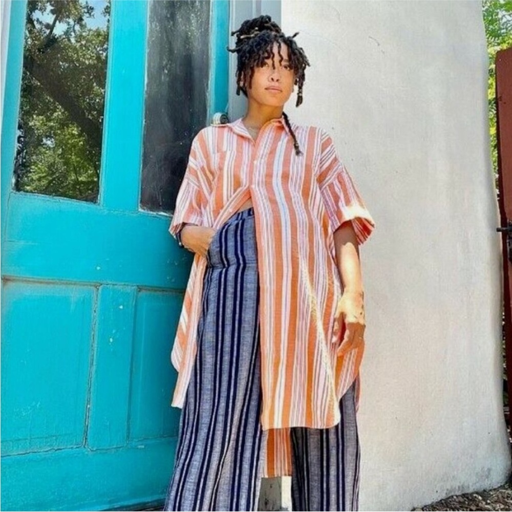 Lemlem x H&M Oversized Vibrant Orange and White Striped Top